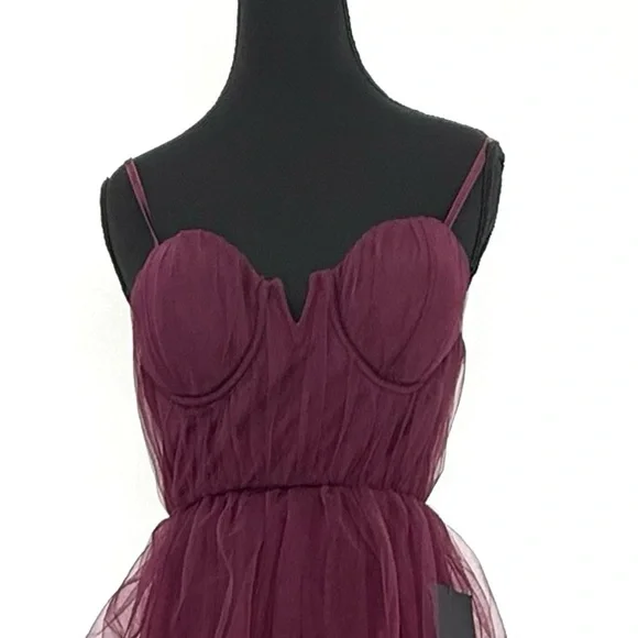 Lulus Unforgettable Poise Tulle Bustier Tiered Maxi Dress, Plum Purple, XS, NWT - Picture 8 of 15